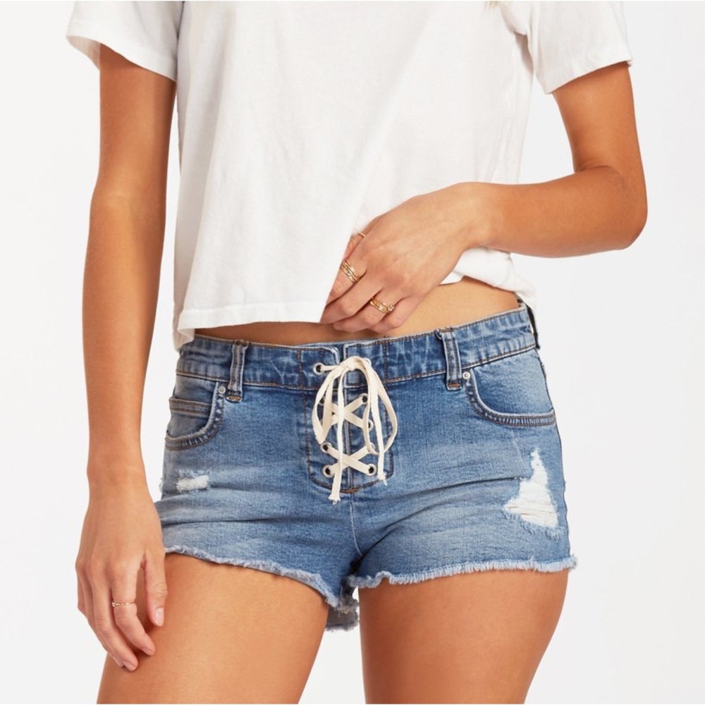 Billabong Lite Hearted denim lace-up shorts size 27